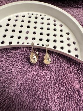 Dainty Teardrop Crystal Drop Earrings - Clear Crystal